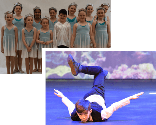 Child preforming break dancing on stage